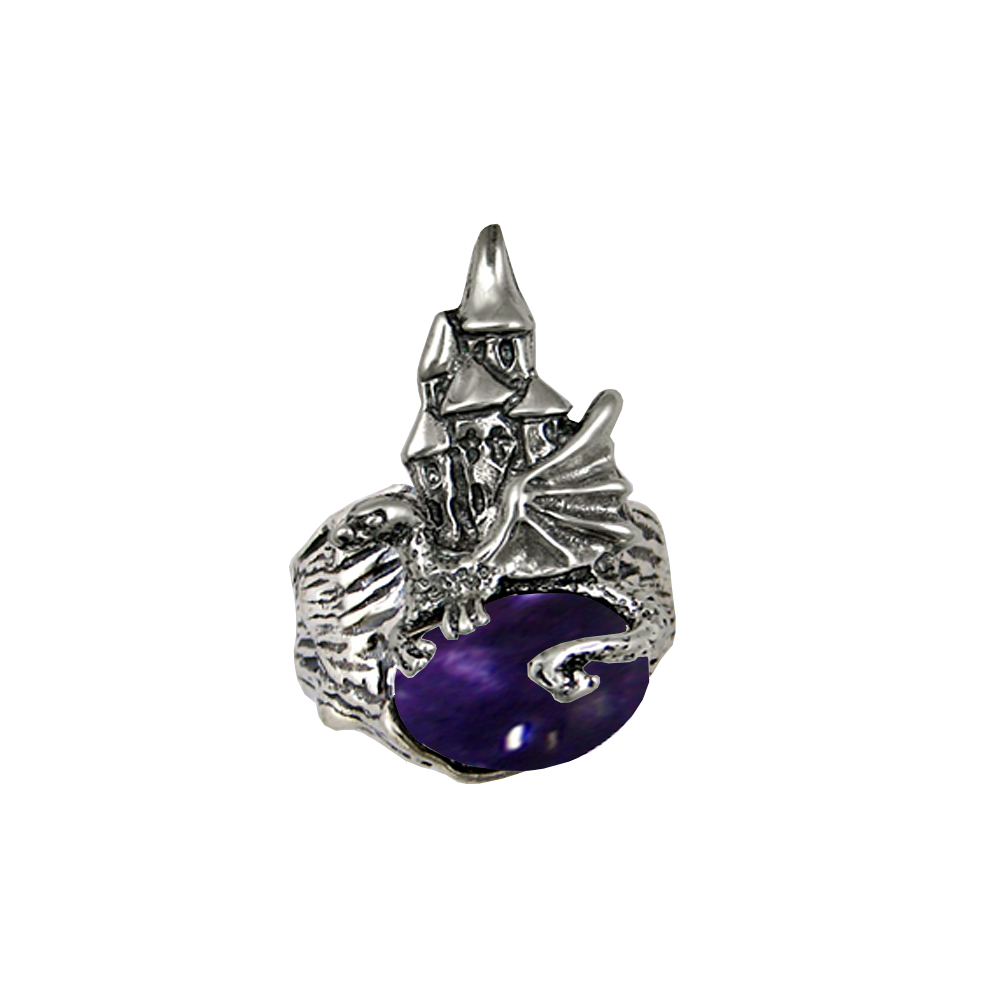 Sterling Silver Dragon And Her Castle Ring With Iolite Size 7